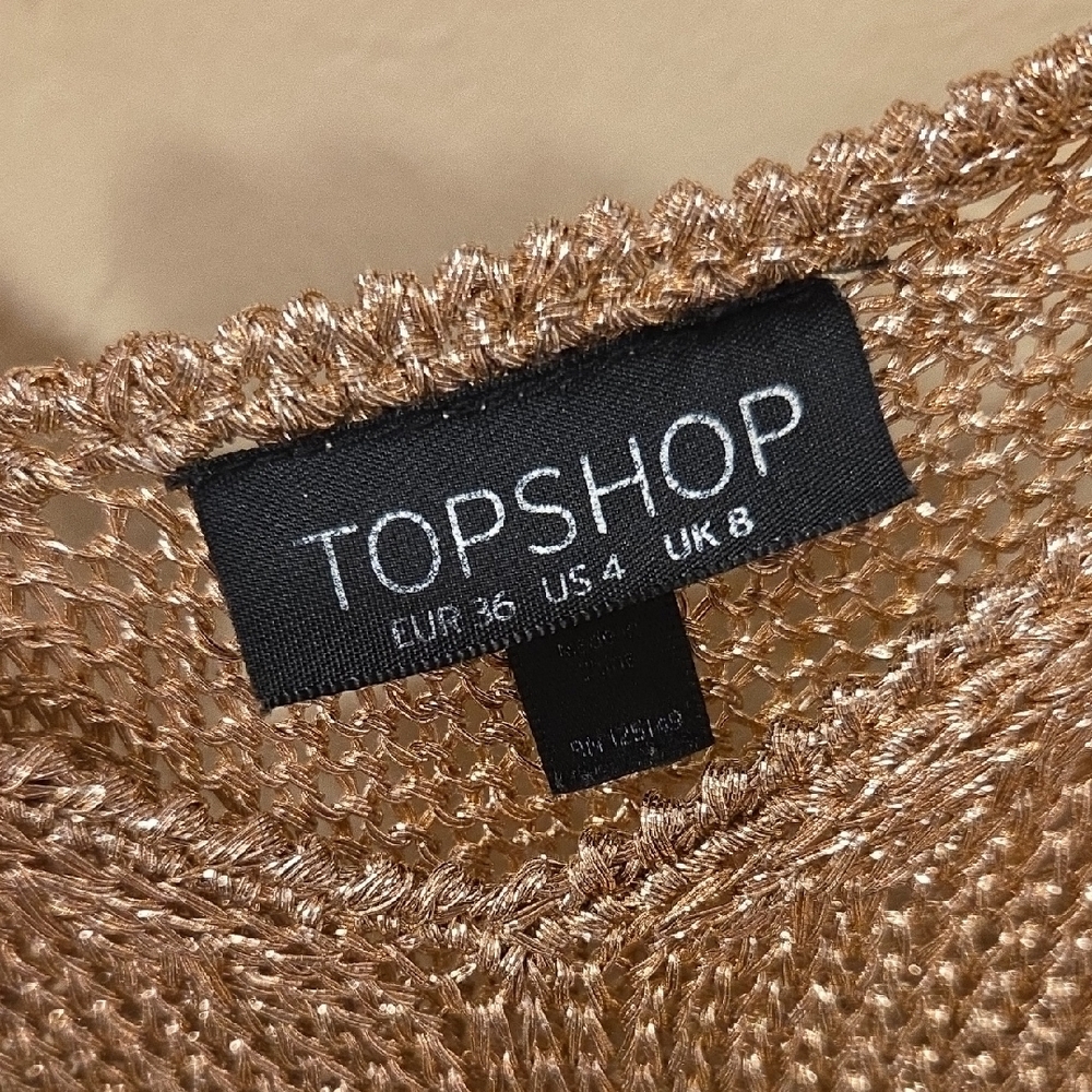 Topshop Rose Gold Metallic Knit Tank Top Festival Party Cami Size 4 - Picture 2 of 4